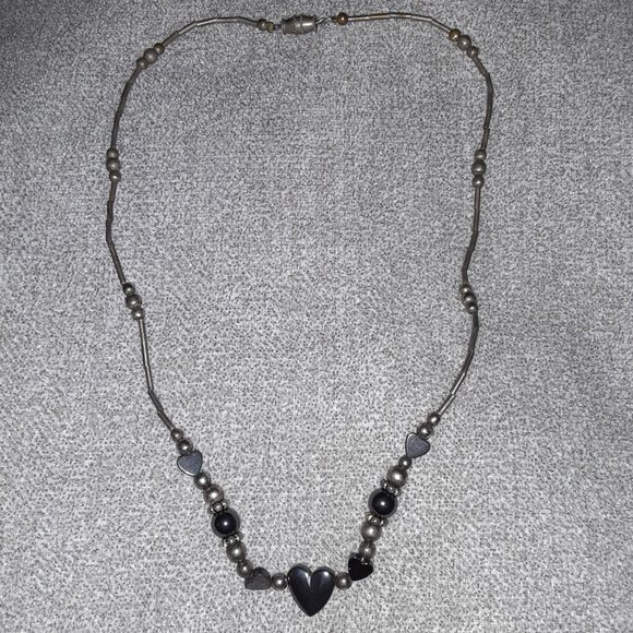 Jewelry 1 For 10 Dark Gray Bead Necklace With Heart Pendant 311
